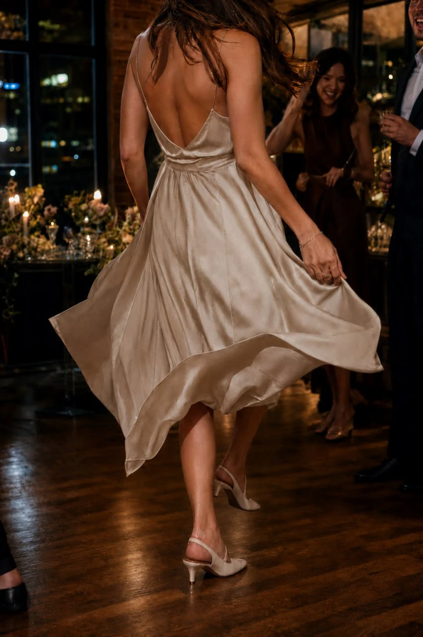 Wedding guests dancing in formal shoes